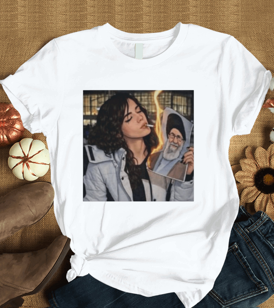 Burning Image Of Khamenei Revolution Rebellion Symbolism T-Shirt
