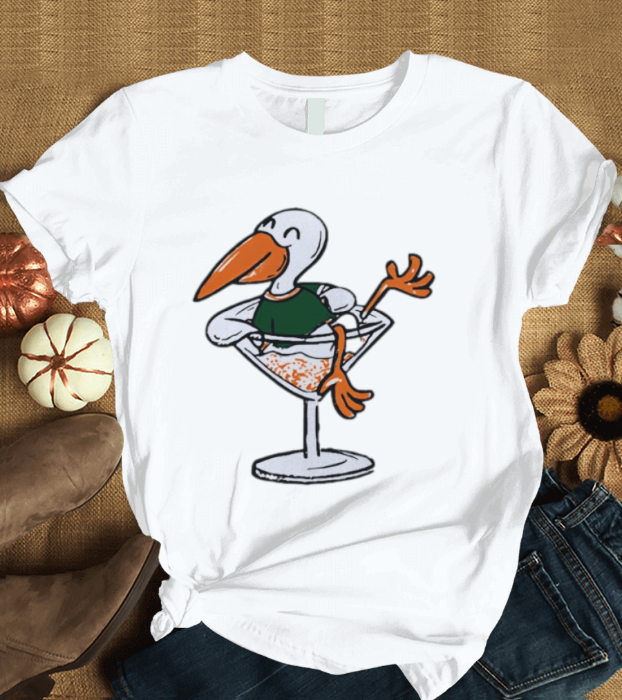 Miami Hurricanes Ibis Mascot In Cocktail Glass T-Shirt