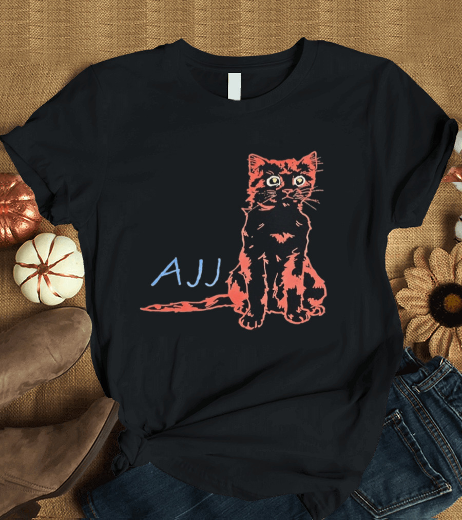 AJJ Cat Vibrant Cartoon Rock Band Merchandise T-Shirt