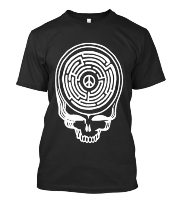 Find Peace Skull Maze Black Cre Neck T-Shirt