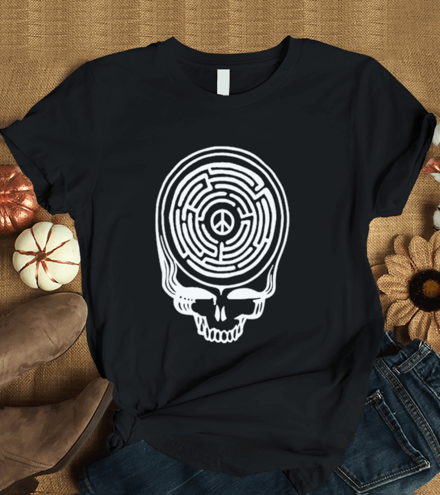 Find Peace Skull Maze Black Cre Neck T-Shirt