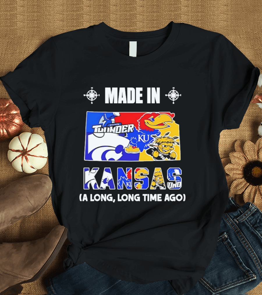 Made In Kansas Long Time Ago Wichita Thunder KU Wildcats Jayhawks Mashup T-Shirt