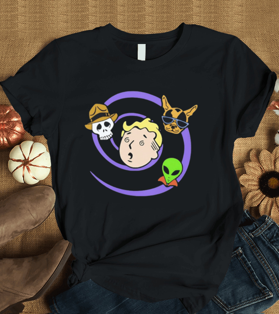Vault Boy Wild Wasteland Skull Alien Dog T-Shirt