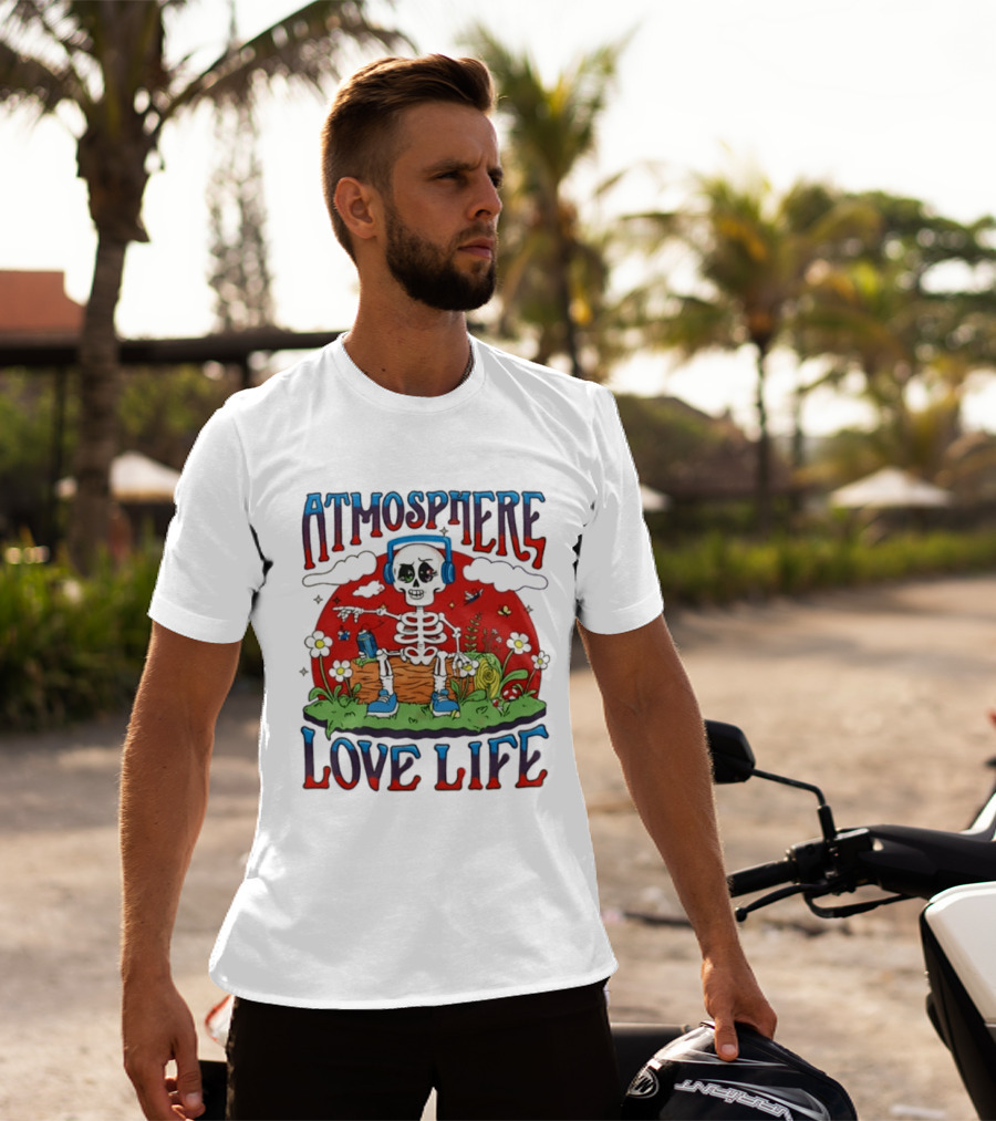 Atmosphere Love Life Skeleton Headphones Nature Scene T-Shirt