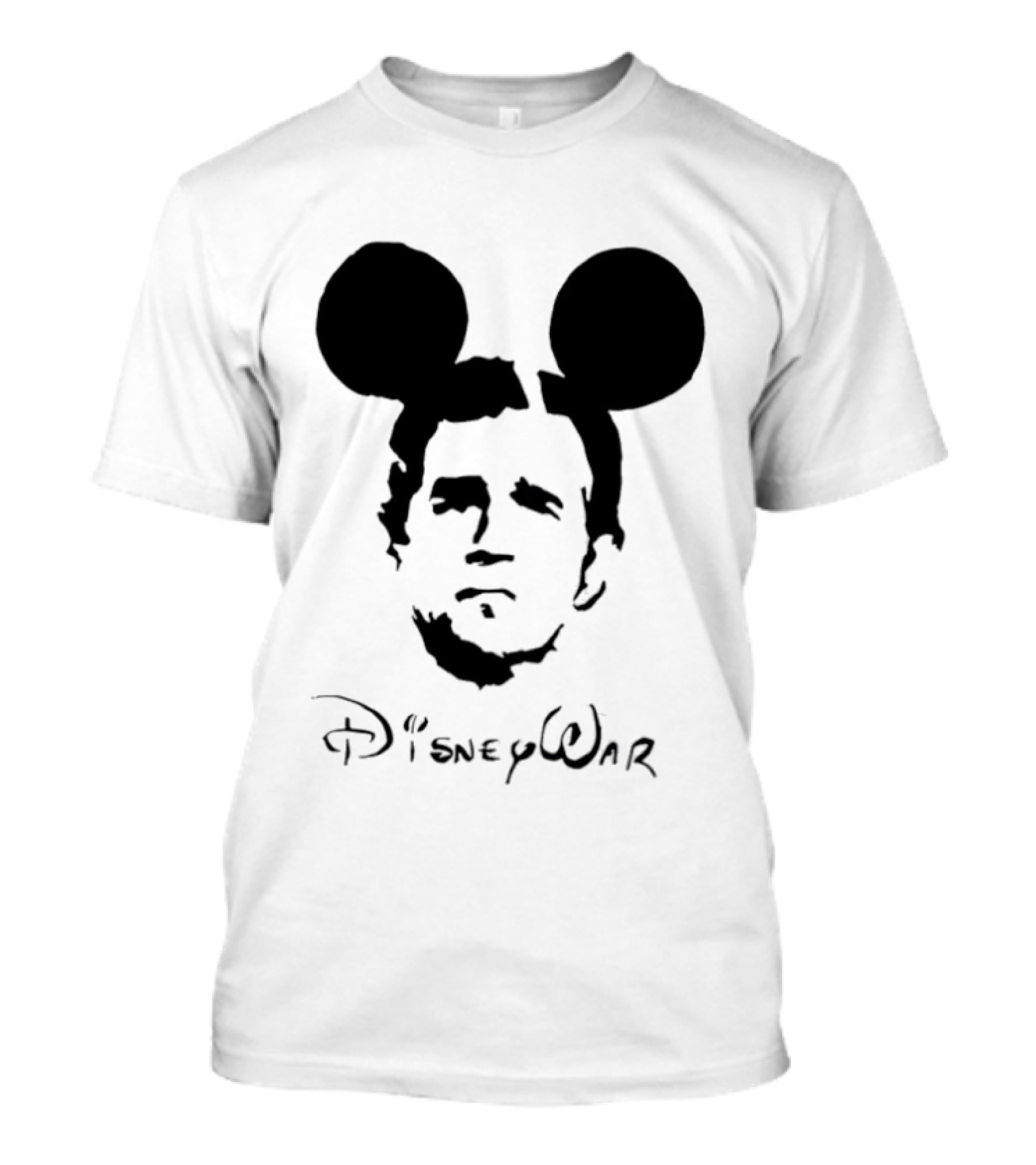 Disney War Mouse Satire With Iconic Ears And Stylized T-Shirt
