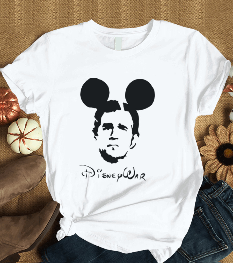 Disney War Mouse Satire With Iconic Ears And Stylized T-Shirt
