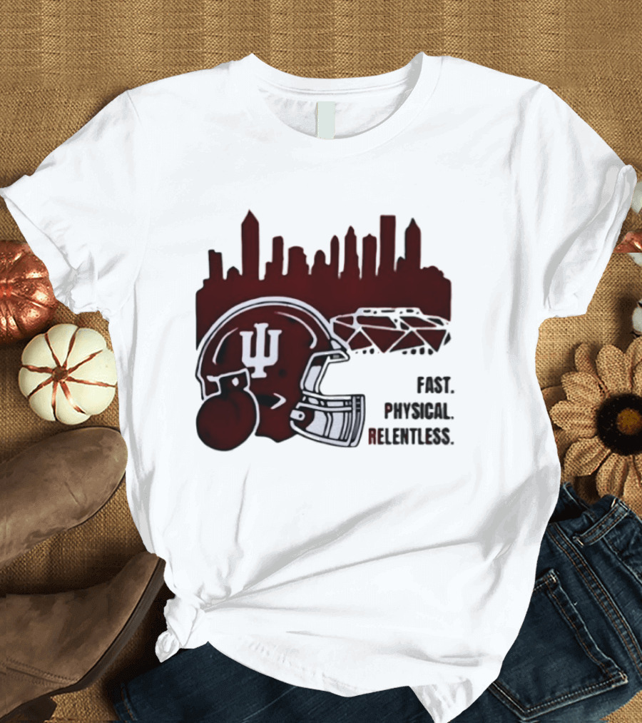 Indiana Hoosiers Helmet City Skyline Fast Physical Relentless T-Shirt