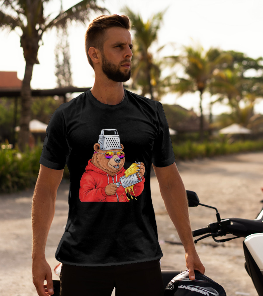 Bear With Cheese Grater Hat And Sunglasses With Bright Palm Tree Reflection T-Shirt