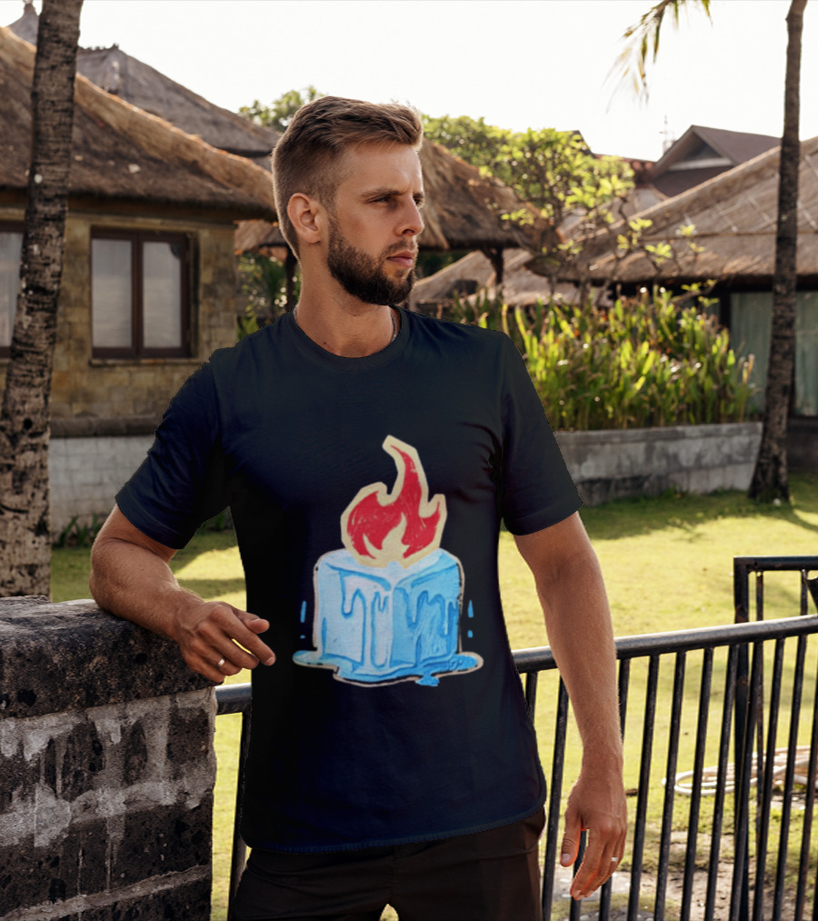 Melting Ice Cube Red Flame Emblem: Subtle Anti ICE Concept T-Shirt