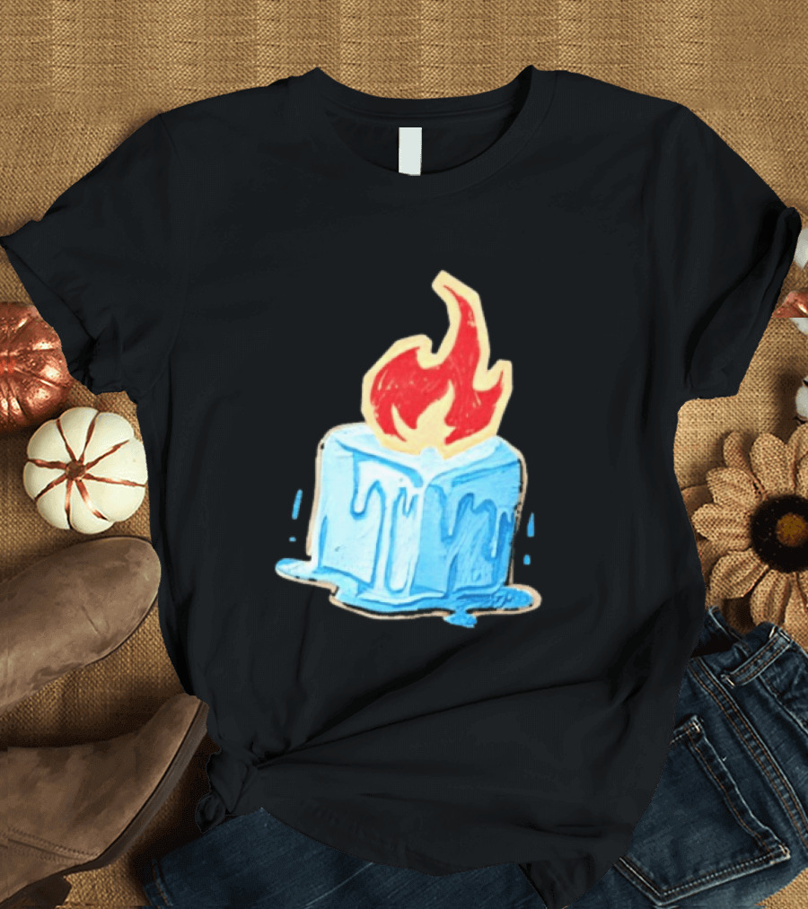 Melting Ice Cube Red Flame Emblem: Subtle Anti ICE Concept T-Shirt