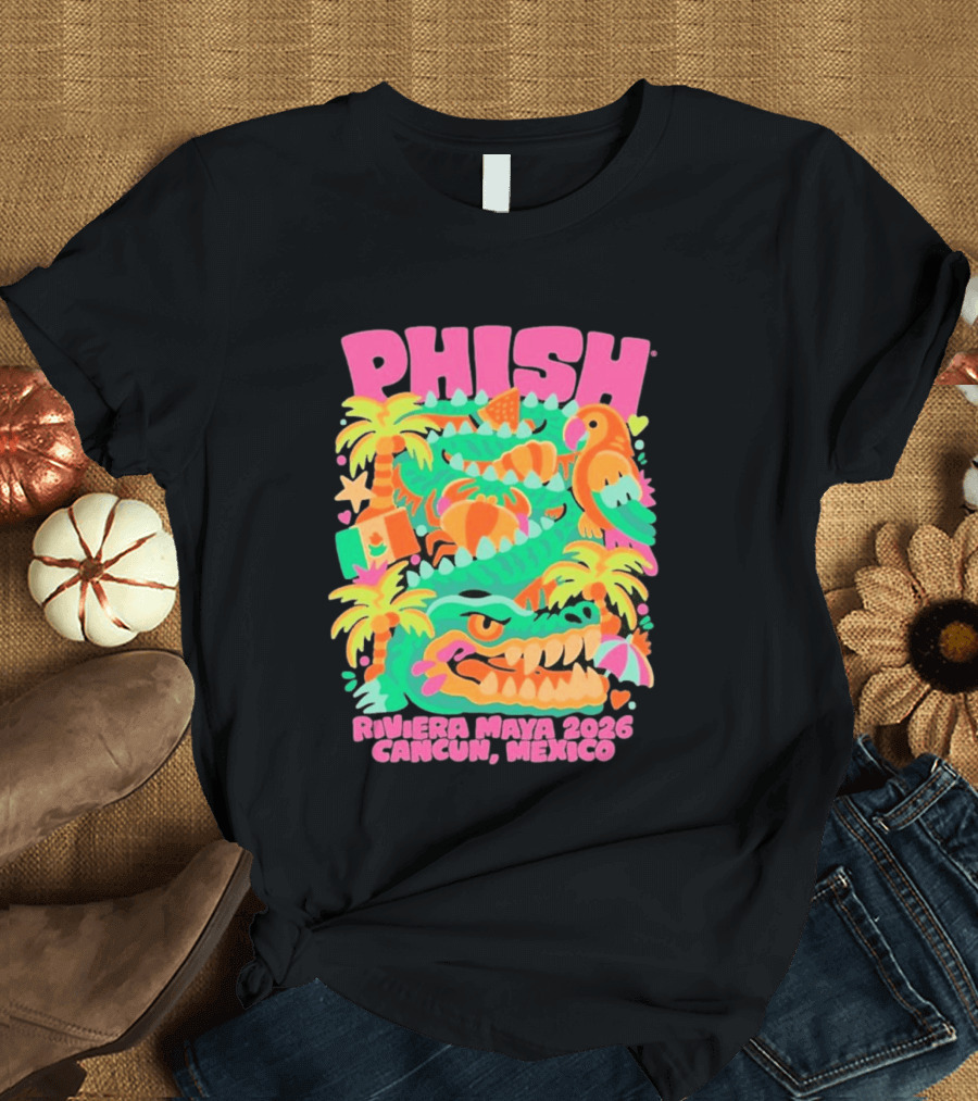 Phish Riviera Maya 2026 Cancun Mexico Gator And Parrot Tropical Vibes T-Shirt