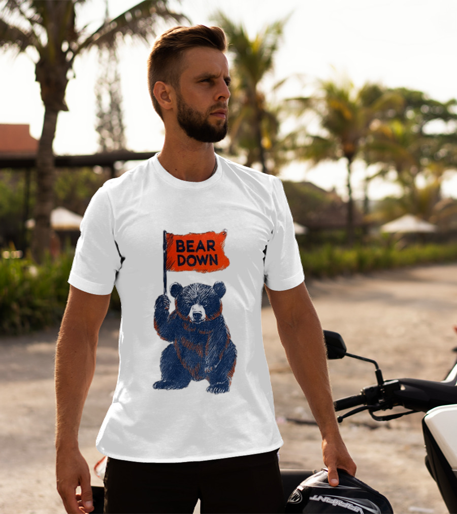 Bear Holding Bear Down Flag Chicago Bears Football 2026 T-Shirt