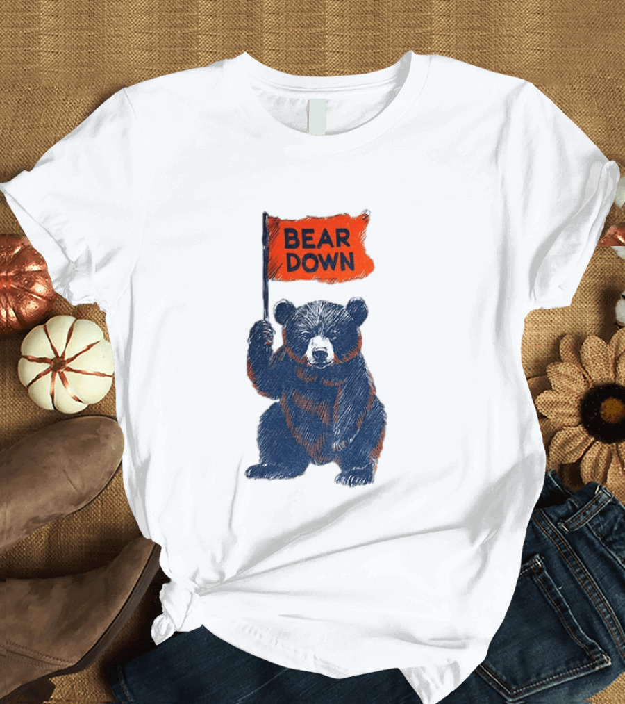 Bear Holding Bear Down Flag Chicago Bears Football 2026 T-Shirt