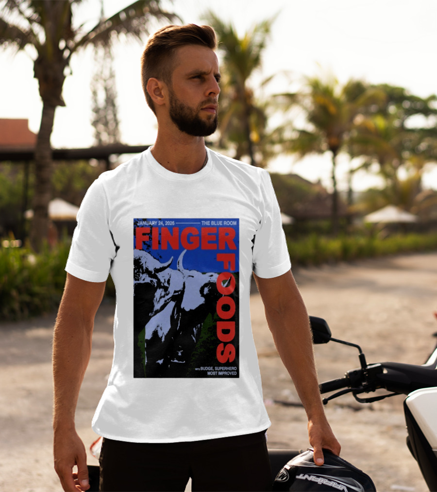 January 24 2026 Finger Foods The Blue Room Budge Superhero Most Improved T-Shirt