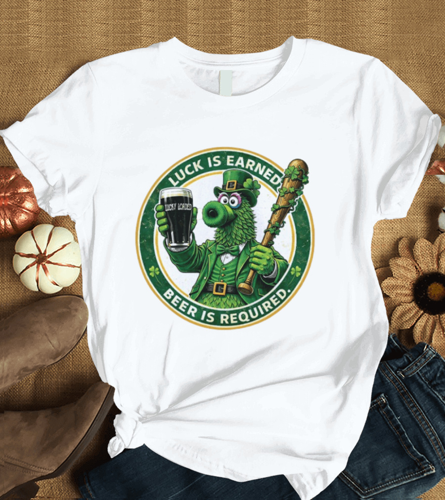 Phanatic Phillies St. Patrick's Day Luck Is Earned Beer Required Wawa Ice Blue T-Shirt