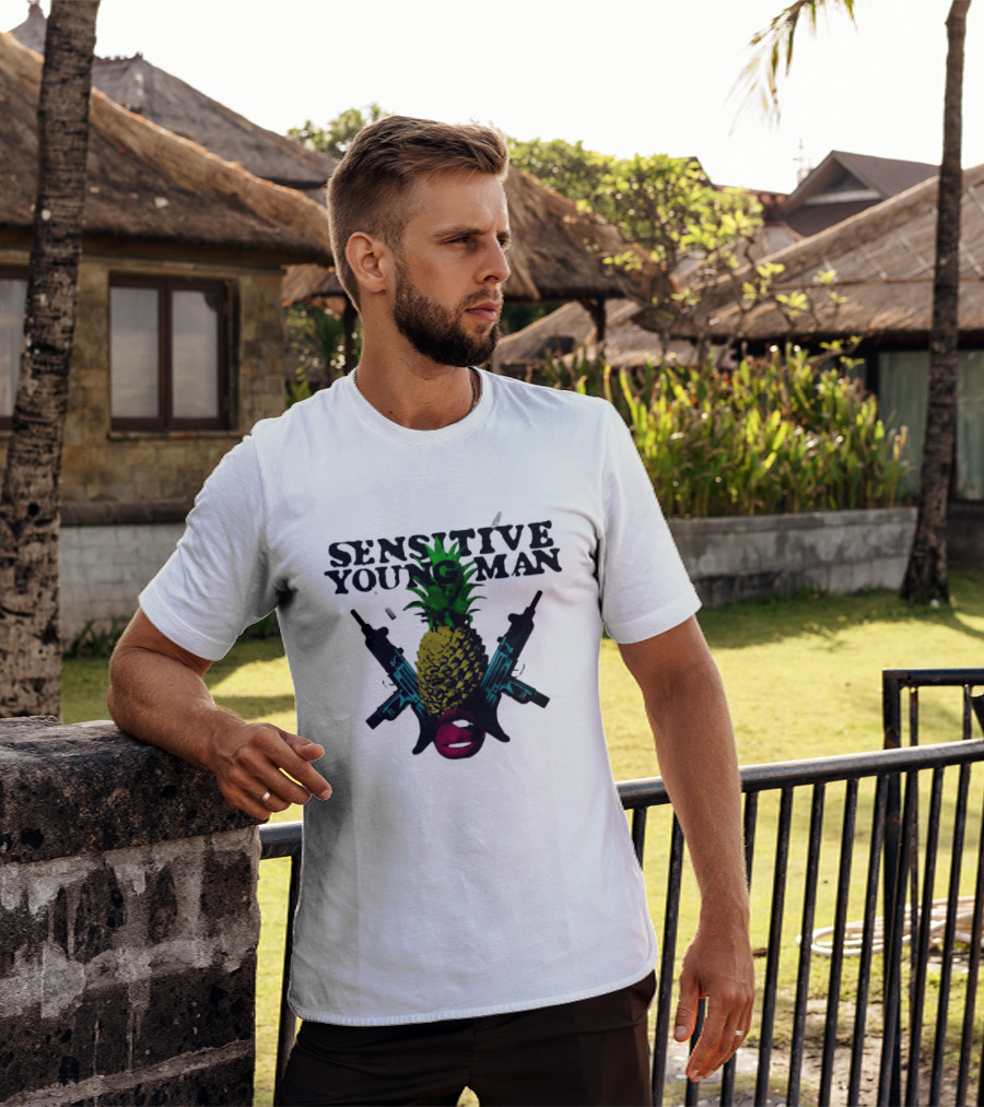 Sensitive Young Man Pineapple With Guns And Lips T-Shirt