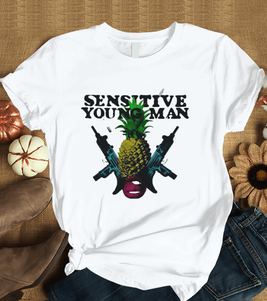 Sensitive Young Man Pineapple With Guns And Lips T-Shirt