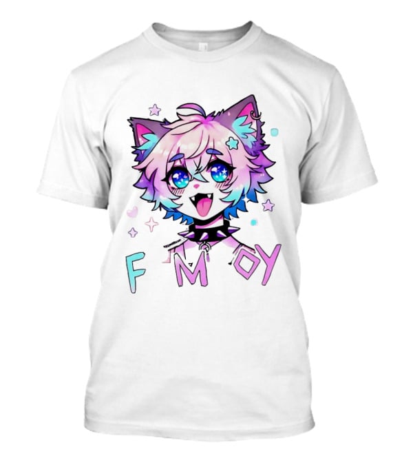 Femboy Cat Boy Anime Spike Collar Starry Eyes Pastel Ears T-Shirt