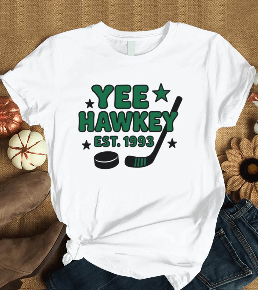 Yee Hawkey Hockey Stick Puck Stars Est 1993 T-Shirt