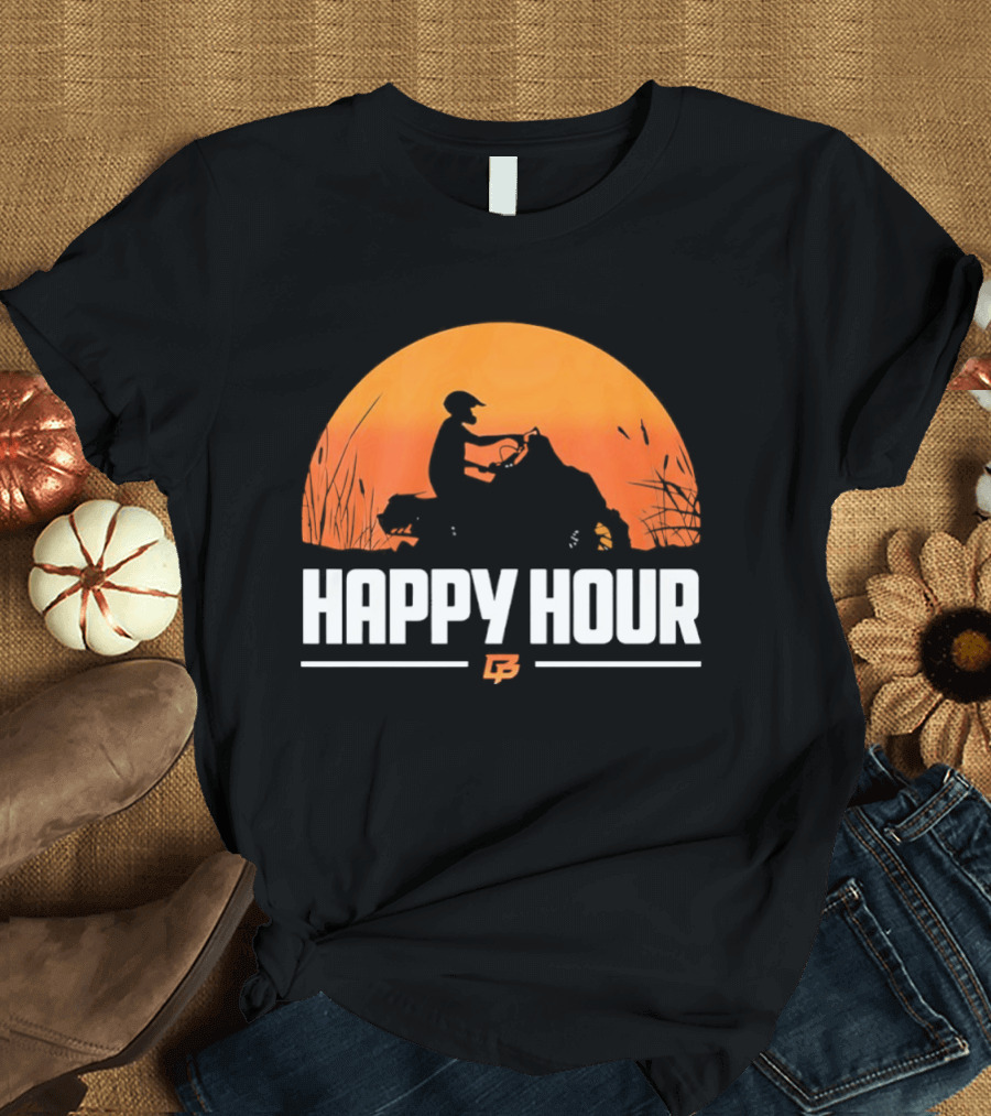 Happy Hour Motorcycle Sunset Silhouette Adventure T-Shirt