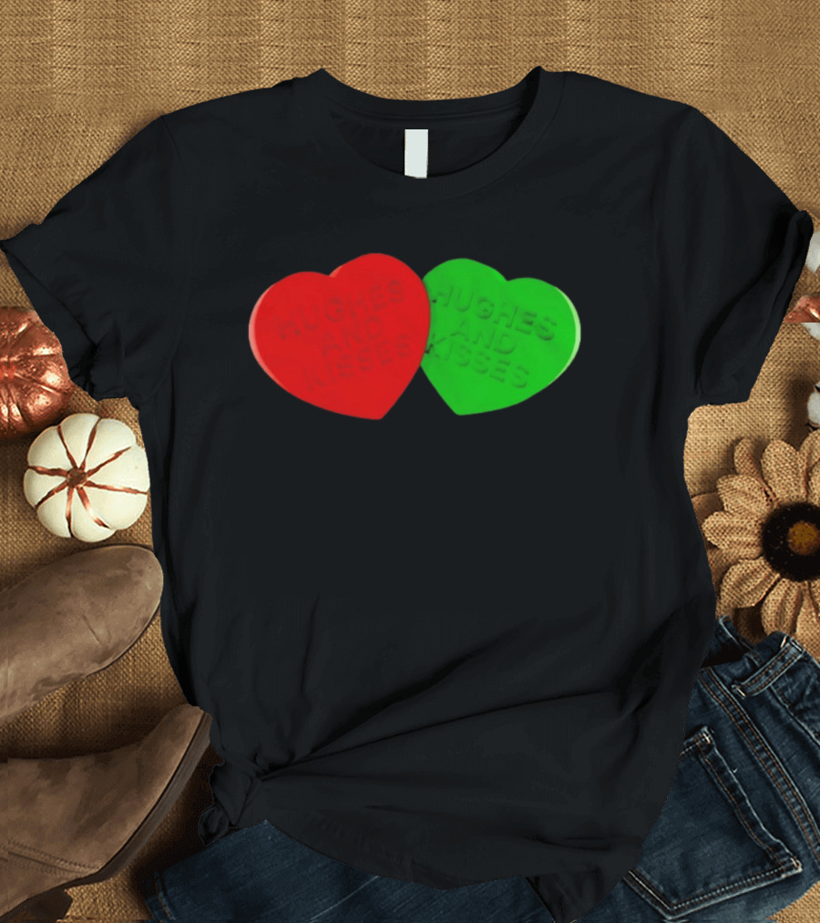 Hughes And Kisses Red Green Heart T-Shirt