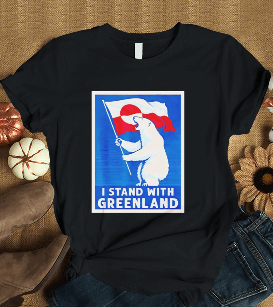 I Stand With Greenland Polar Bear Flag White Bear T-Shirt