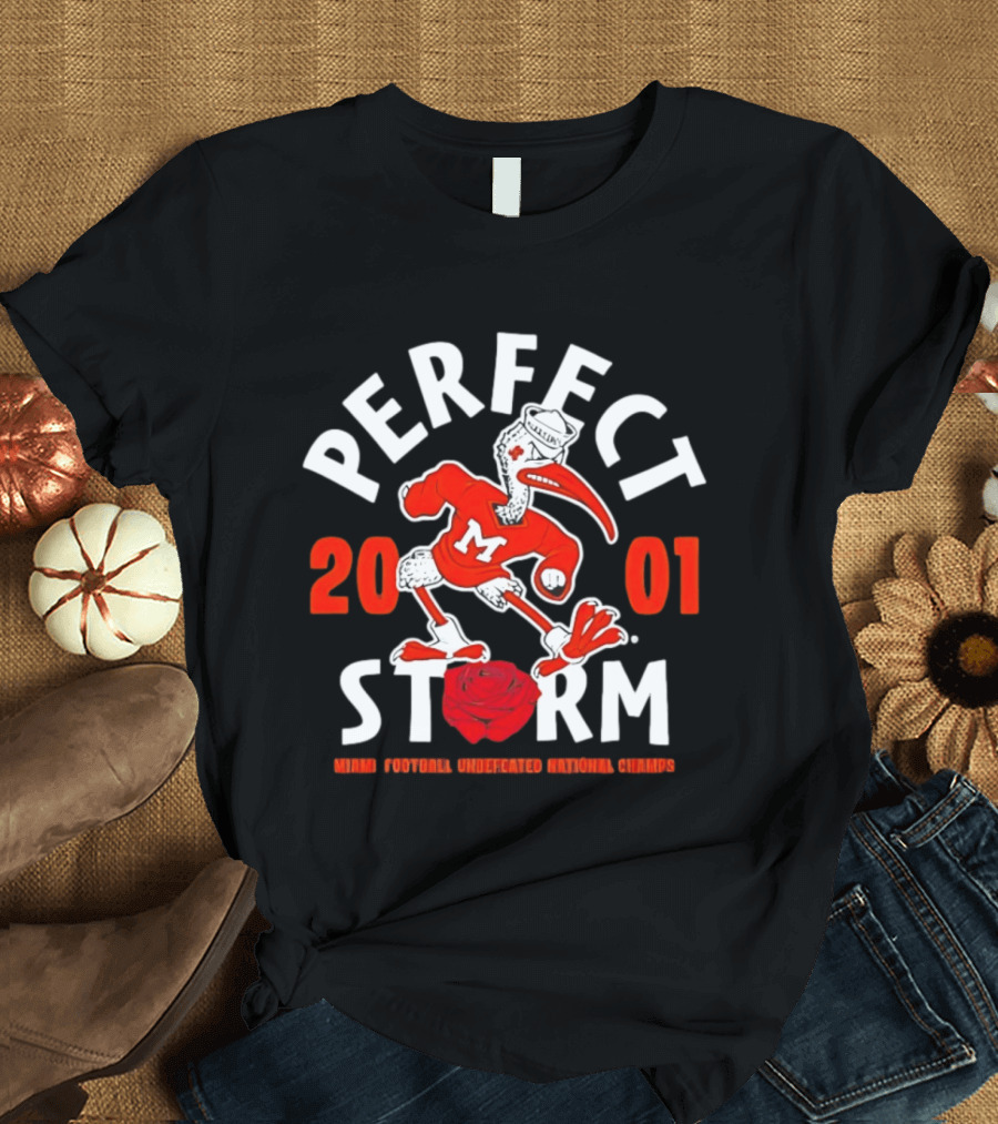 Miami Hurricanes 2001 Perfect Storm Undefeated National Champs Football T-Shirt