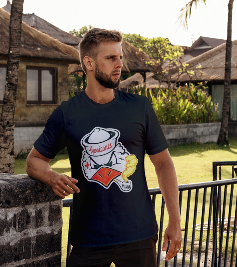 Miami Hurricanes Sebastian Mascot 2026 Pipe Gold Smoke T-Shirt