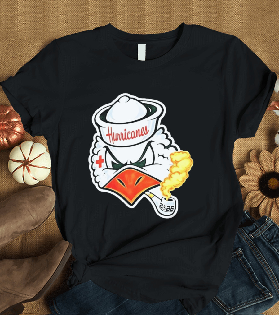 Miami Hurricanes Sebastian Mascot 2026 Pipe Gold Smoke T-Shirt