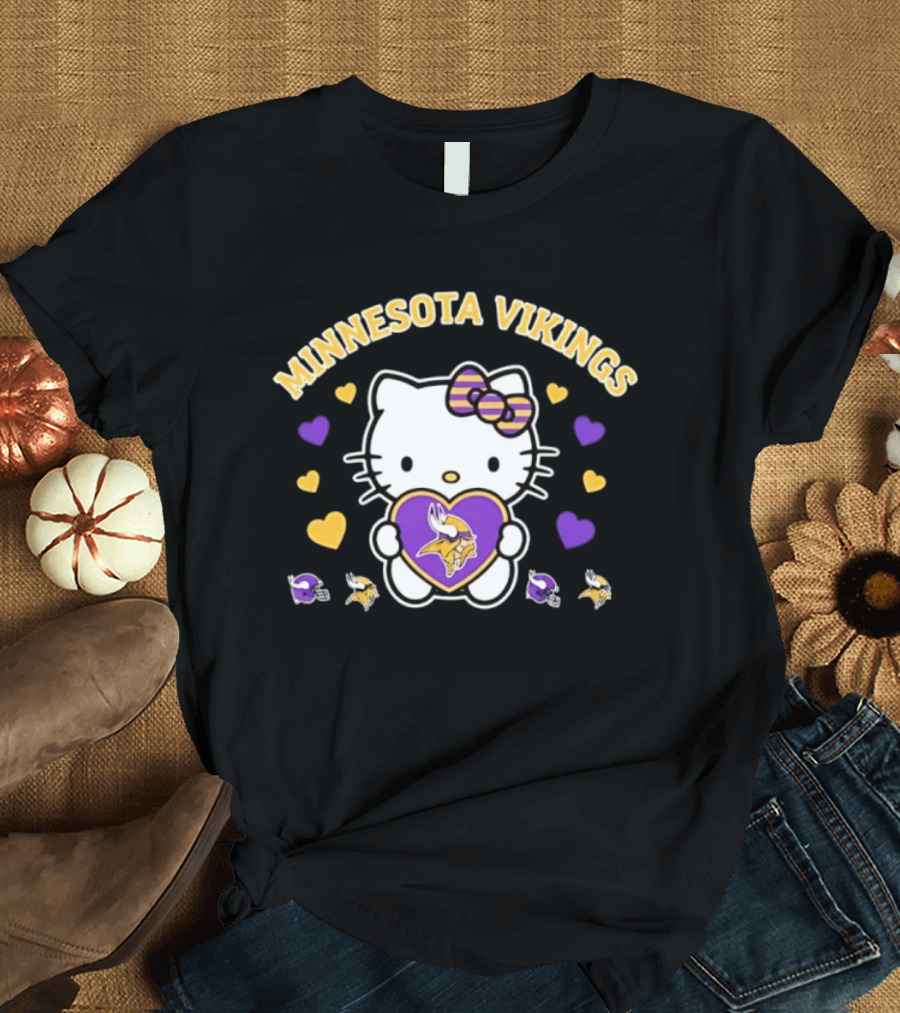 Minnesota Vikings Hello Kitty Valentine Hearts 2026 T-Shirt
