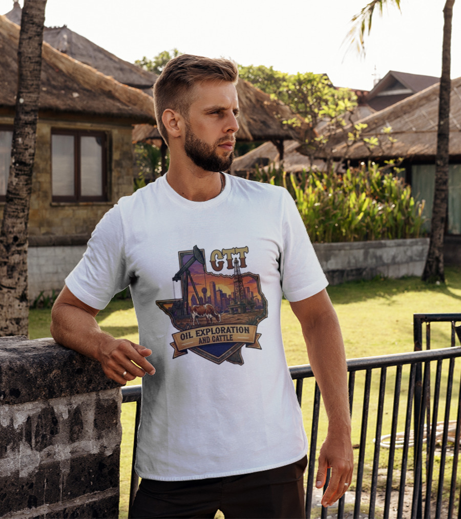 Texas CTT Oil Exploration Cattle Sunset Skyline T-Shirt