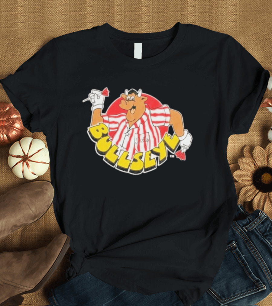 Bullseye Cartoon Bull With Darts Red And White Stripes T-Shirt
