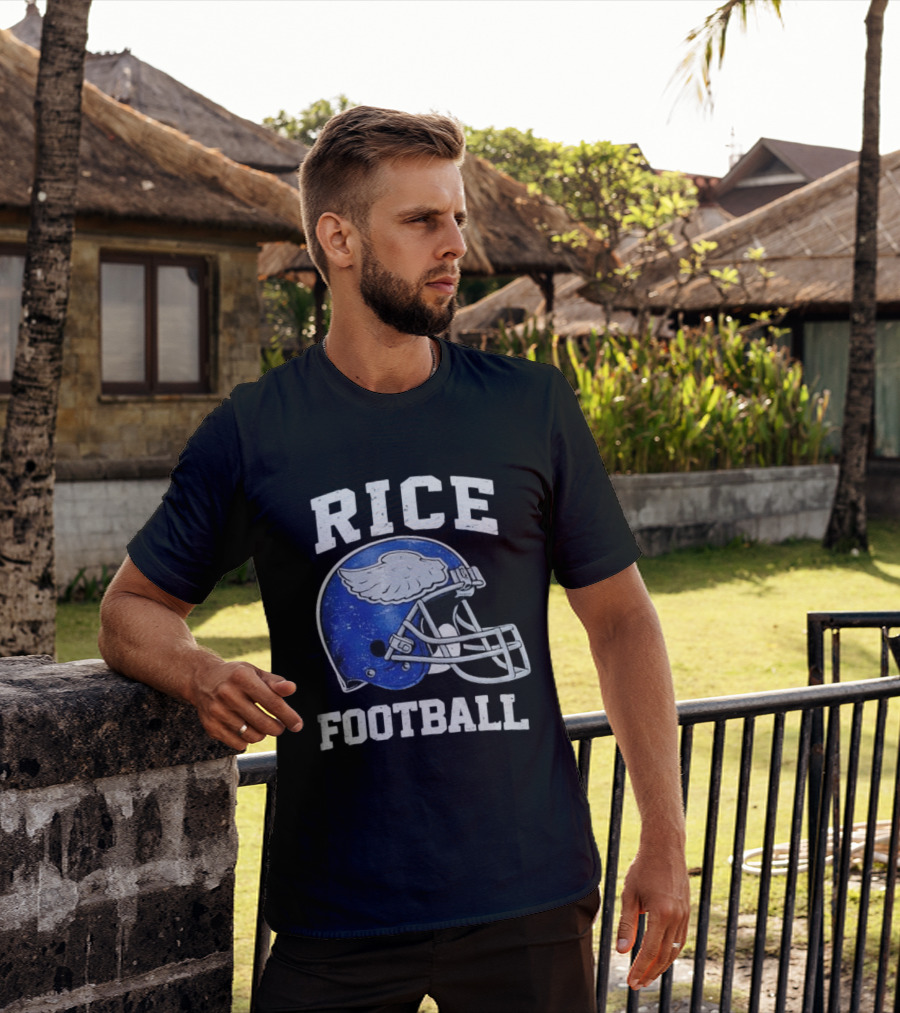Rice Football Blue Winged Helmet T-Shirt