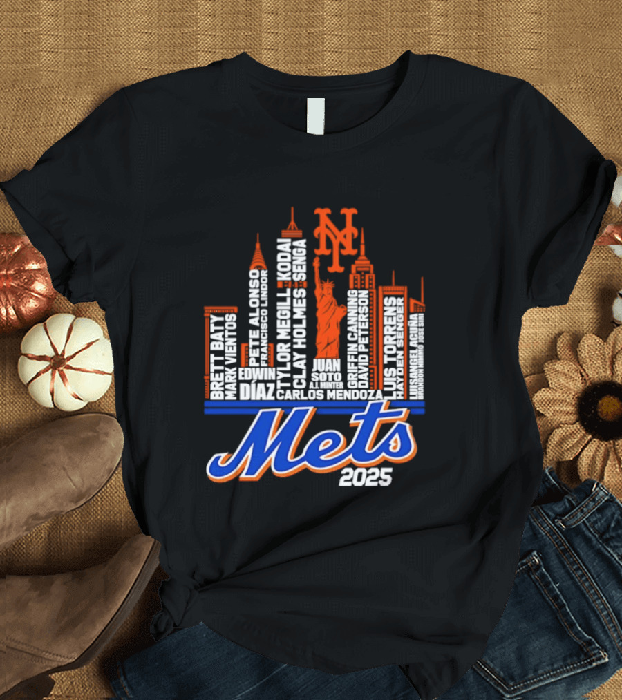 New York Mets Players City Skyline 2025 T-Shirt