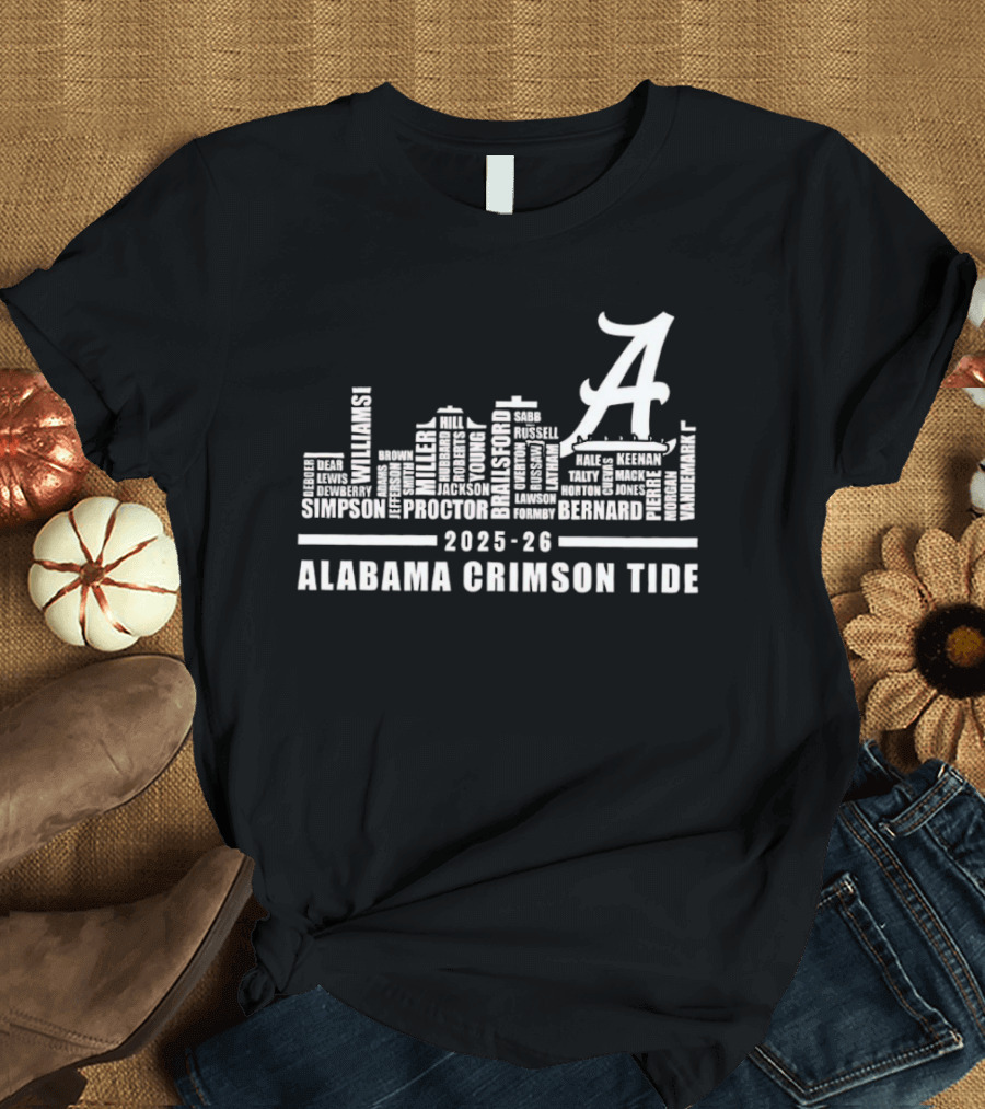2025 26 Alabama Crimson Tide Skyline City Player Names T-Shirt