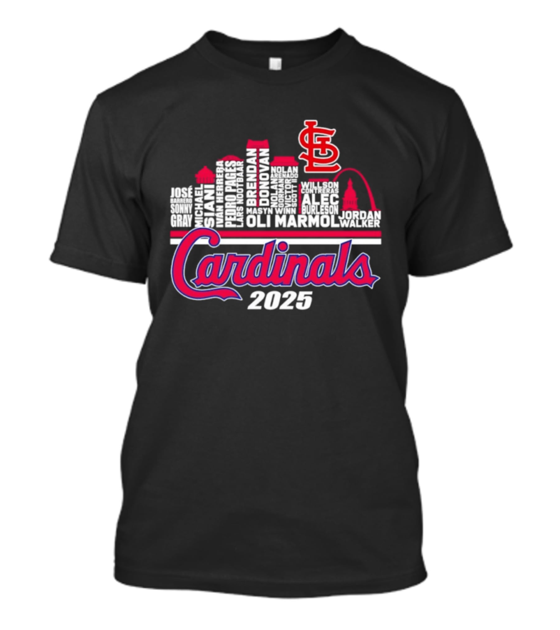 St Louis Cardinals Player Names City Skyline 2025 T-Shirt