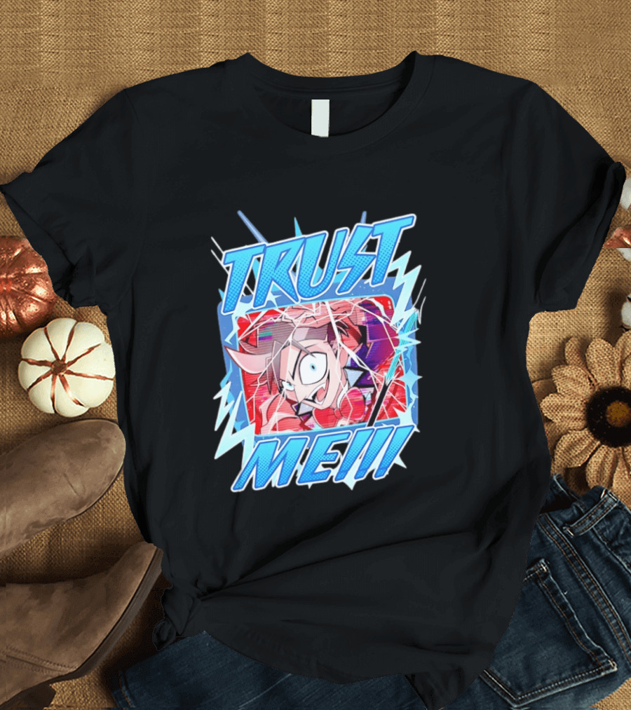 Hazbin Hotel Trust Me Cartoon Expression Blue Lightning T-Shirt