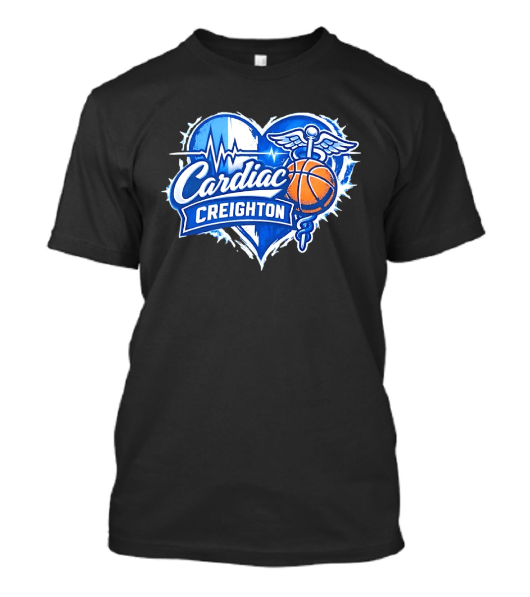 Cardiac Creighton Basketball Heartbeat Caduceus Basketball T-Shirt