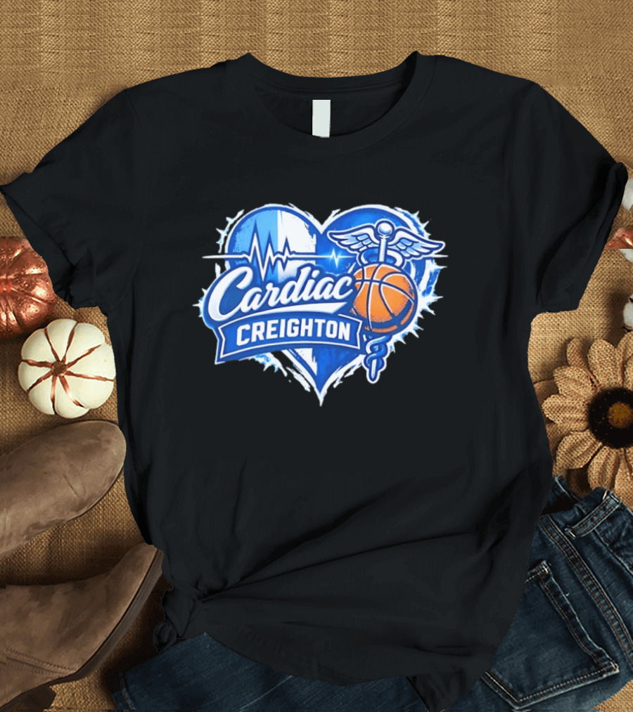 Cardiac Creighton Basketball Heartbeat Caduceus Basketball T-Shirt