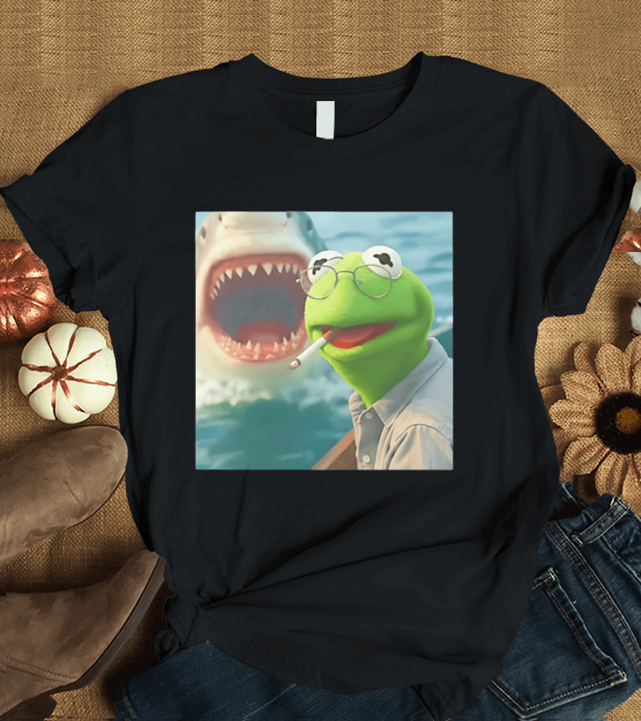 Kermit Smoking With Jaws Shark Movie T-Shirt