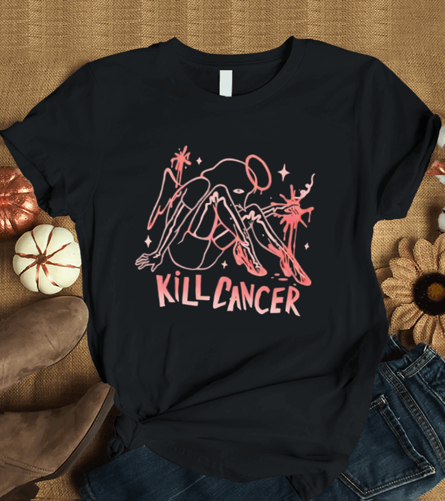 Kill Cancer Angela Unique Line Art Style Empowerment T-Shirt