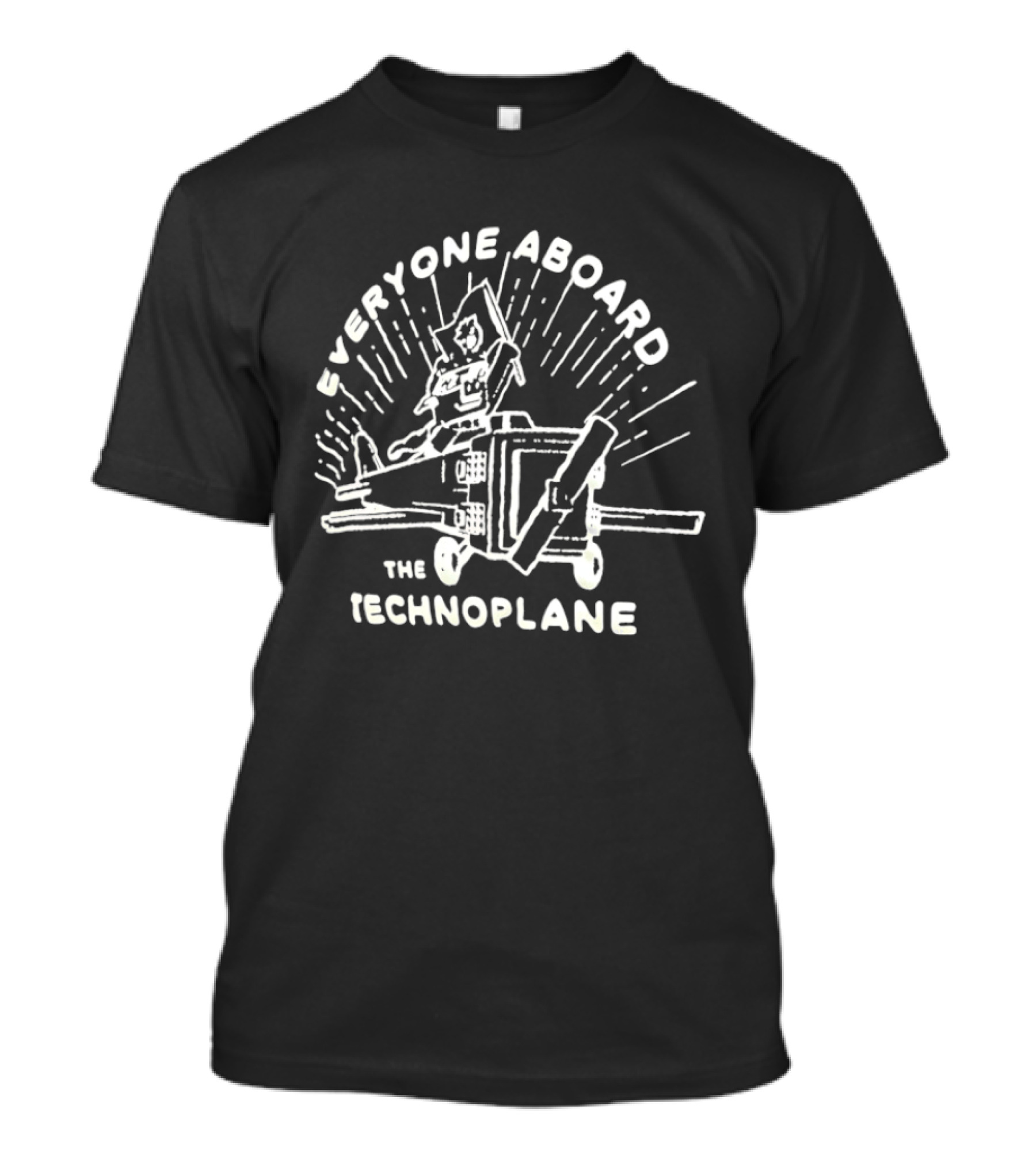 Everyone Aboard The Technoplane Retro Cartoon Pilot Adventure T-Shirt