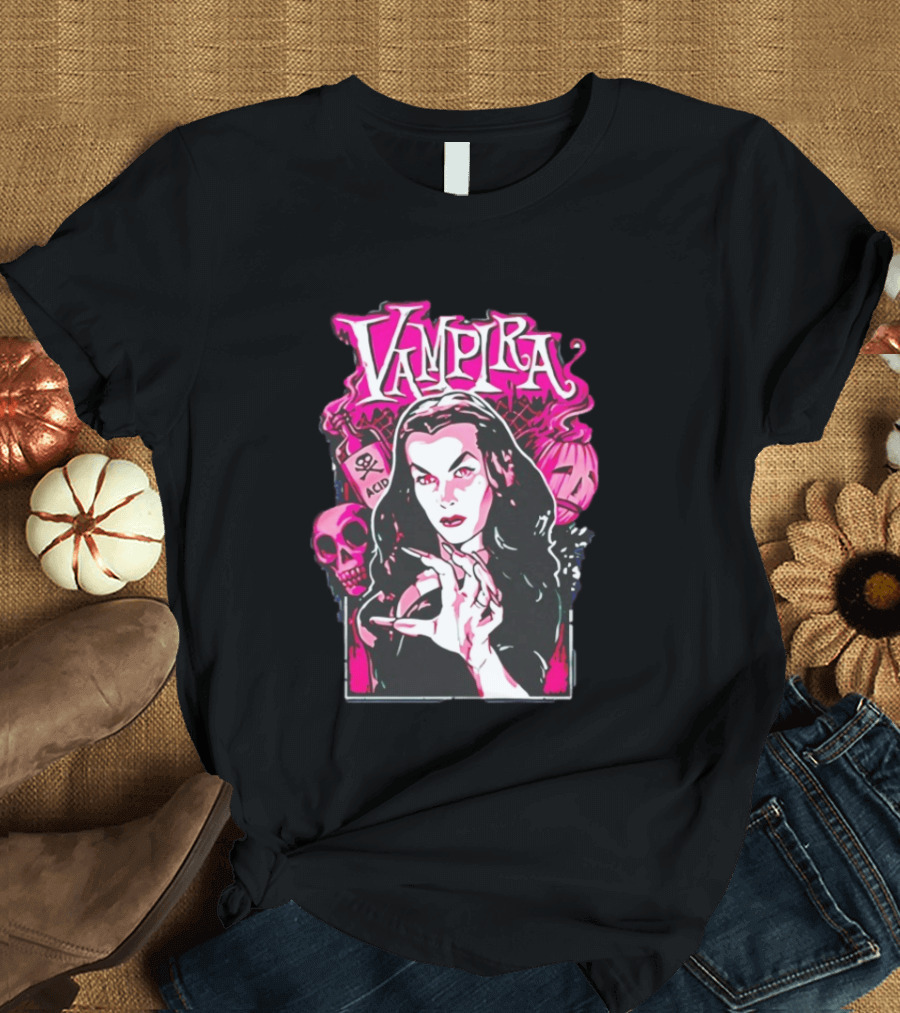 Vampira Gothic Skull And Acid Horror Iconic Midnight Ramble T-Shirt