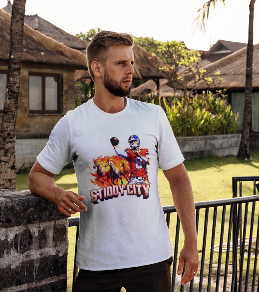 Denver Broncos Stiddy City Quarterback And Horses In Flames T-Shirt