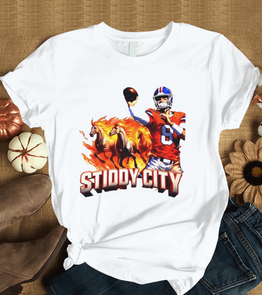 Denver Broncos Stiddy City Quarterback And Horses In Flames T-Shirt