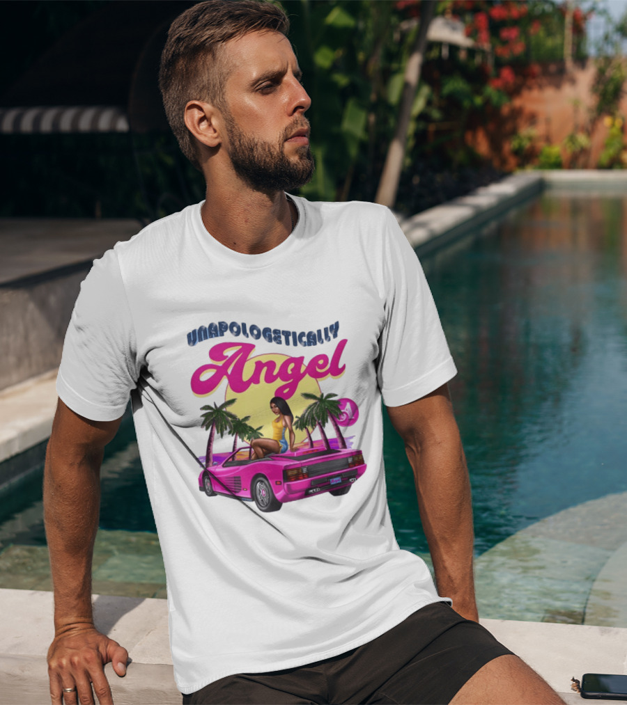 Unapologetically Angel Paradise Sunset With Pink Car And Palm Trees T-Shirt