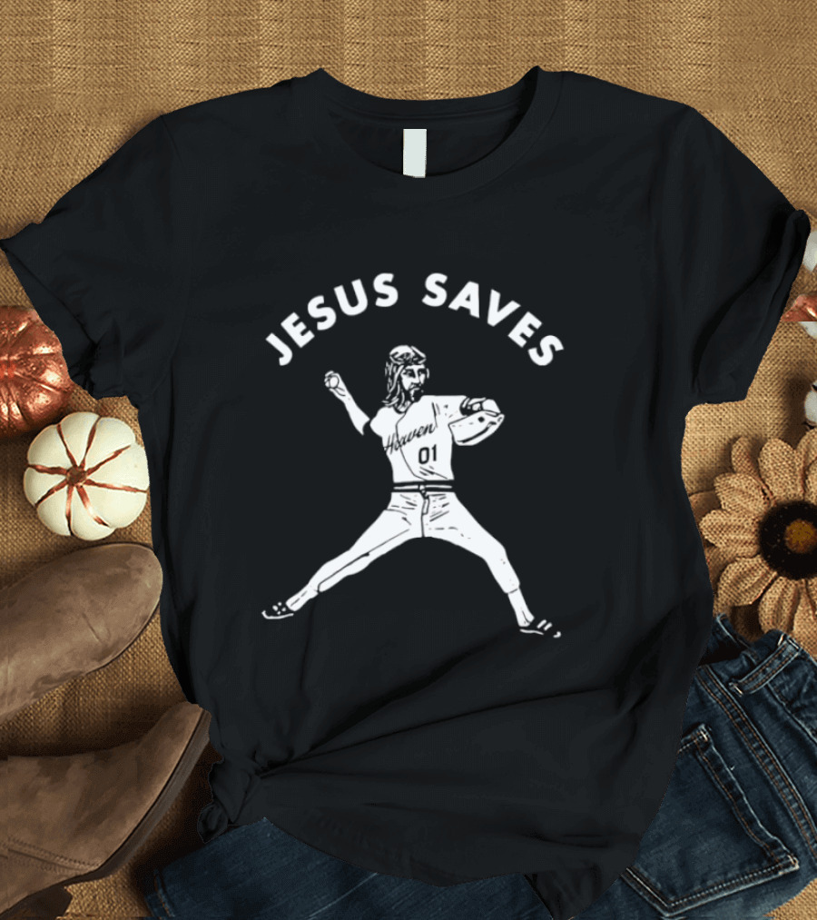Jesus Saves 01 Baseball Pitcher Heavenly Religious Message T-Shirt
