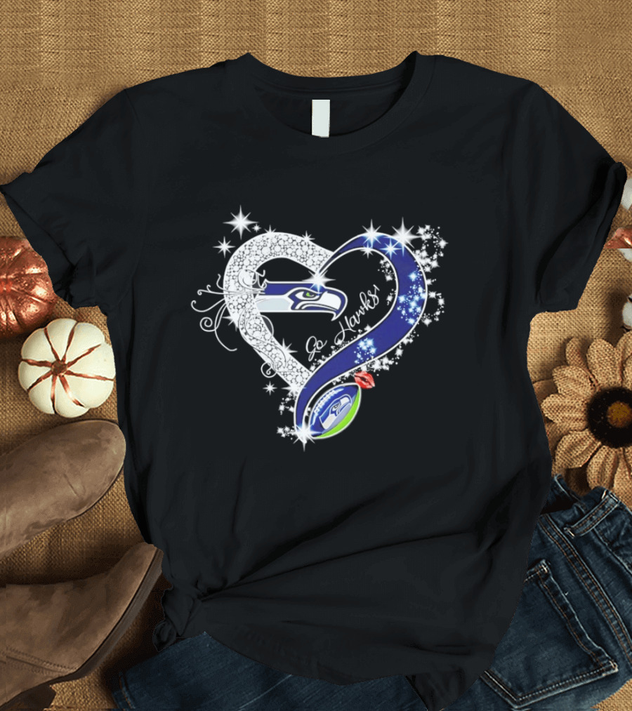 Seattle Seahawks Go Hawks Heart Stars Football Fan Love T-Shirt