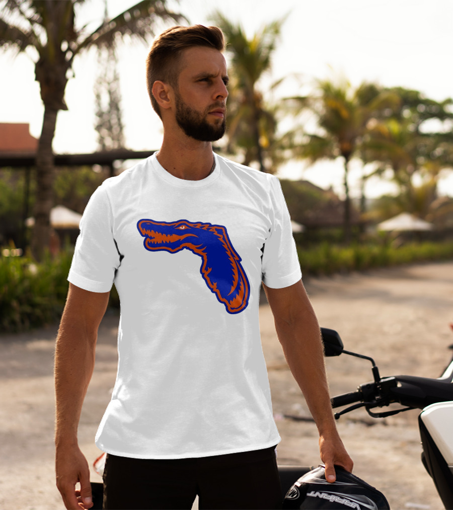Florida Gators State Shape Blue Orange Gator Map T-Shirt