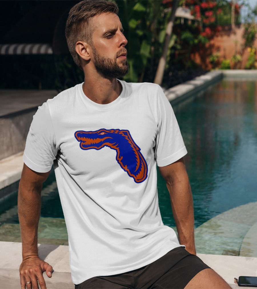Florida Gators State Shape Blue Orange Gator Map T-Shirt
